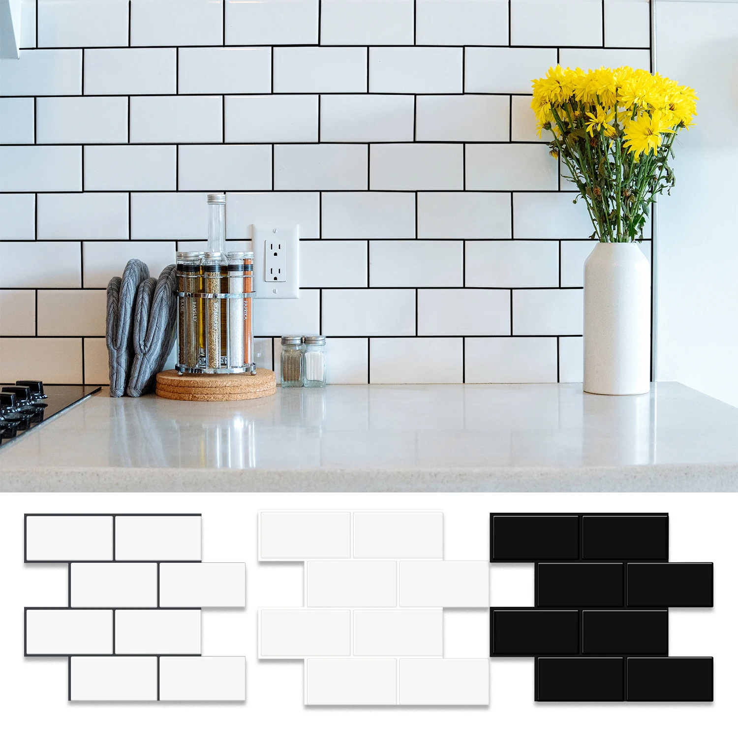 10 Sheets Big Tiles Peel and Stick Wall Stickers Brick Vinyl Wallpaper Waterproof Kitchen Bathroom Backsplash Home Decor