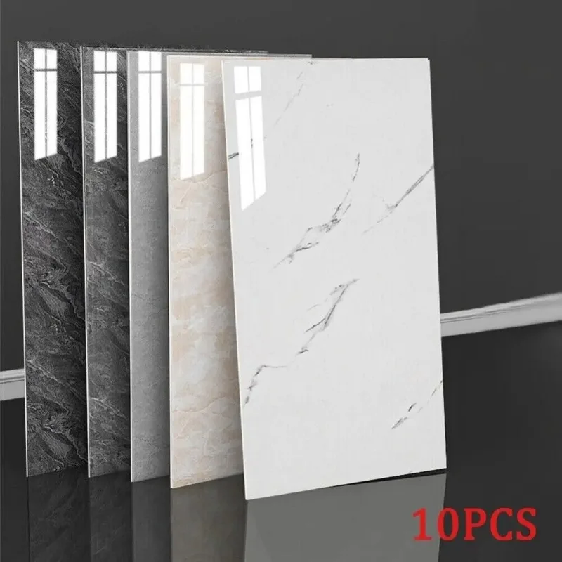 Self-adhesive Marble 10Pcs Tiles Sticker Waterproof 30cmx60cm Tiles Floor Stickers PVC Tile Kitchen Bathroom Wall Sticker